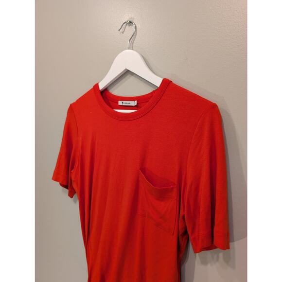 T by Alexander Wang Ruches Crepe Jersey Dress Red/Orange - Size L - Picture 2 of 8